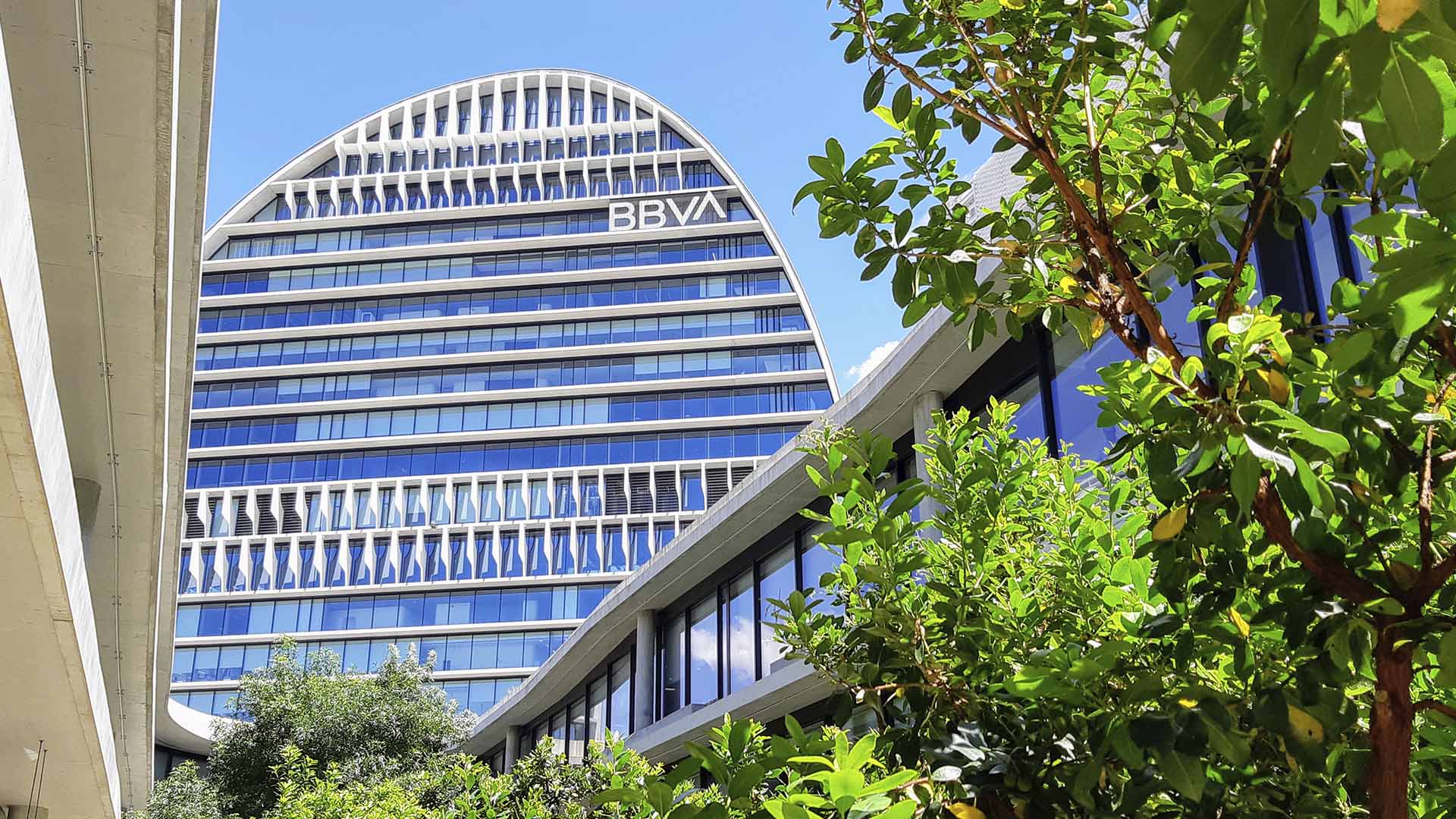 Scenic shot of BBVAs (Banco Bilbao Vizcaya Argentaria) headoffice in Madrid